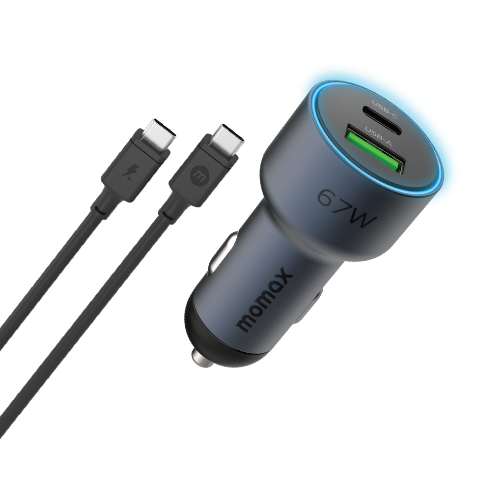 Momax Move – 67W Dual-Port Car Charger + 1m 100W USB-C to USB-C Cable Momax Move – 67W Dual-Port Car Charger + 1m 100W USB-C to USB-C Cable
